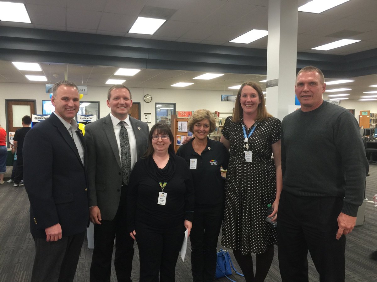 MCPLMO's tweet photo. MO State Rep. @KevinCorlew and County Commissioner Ron Schieber visits Riverside Branch birthday ceremony! #mcpl50 https://t.co/kJN0dwnJhG