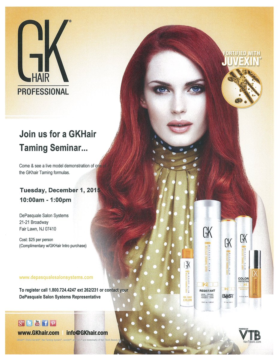 Join us for a #GKhair Taming Seminar Tuesday, December 1st!! #GK #hairtaming #smoothing #juvexin #beautifulhair
