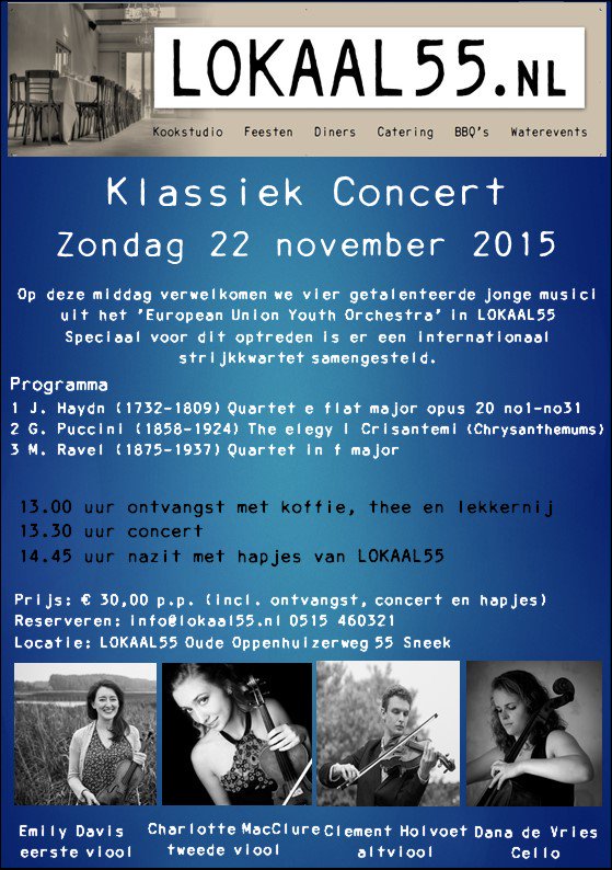 En het programma is bekend! Een fijne muzikale zondagmiddag beleef je <a href="/LOKAAL55/">LOKAAL55</a> #klassiek #muziek #talent