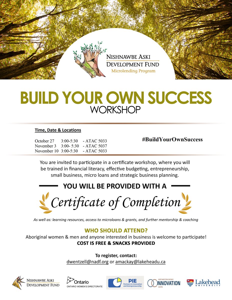 DerekWentzell's tweet photo. Final Day of #BuildYourOwnSuccess @Lakehead. Come learn about marketing & business plans and financing. #SMLbusiness https://t.co/3xyA4UCpsu