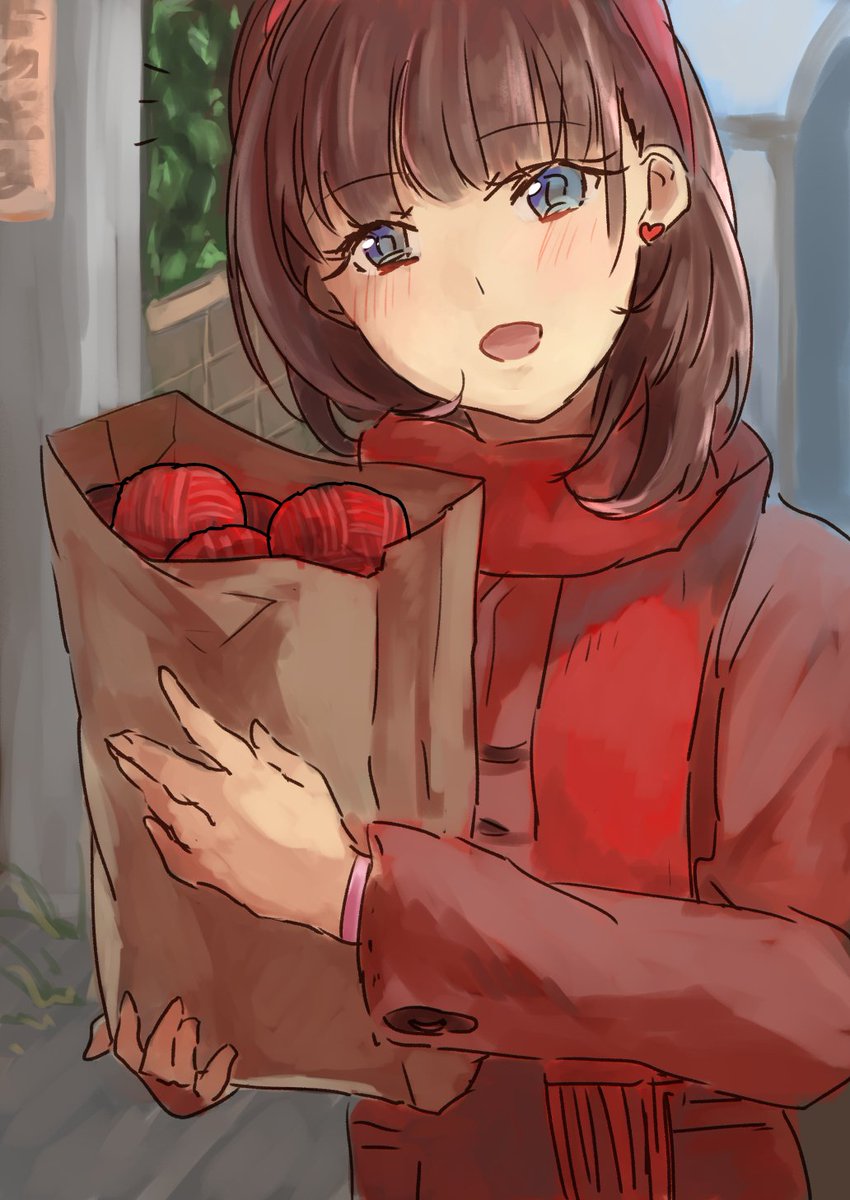 クリスマスに向けてセーターを編むまゆ 