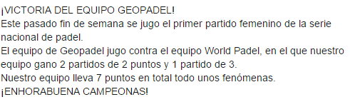 geopadel's tweet photo. ¡VICTORIA EQUIPO GEOPADEL!
El pasado fin de semana se jugo el 1er partido femenino de la serie nacional de padel. https://t.co/edAvUYaJys