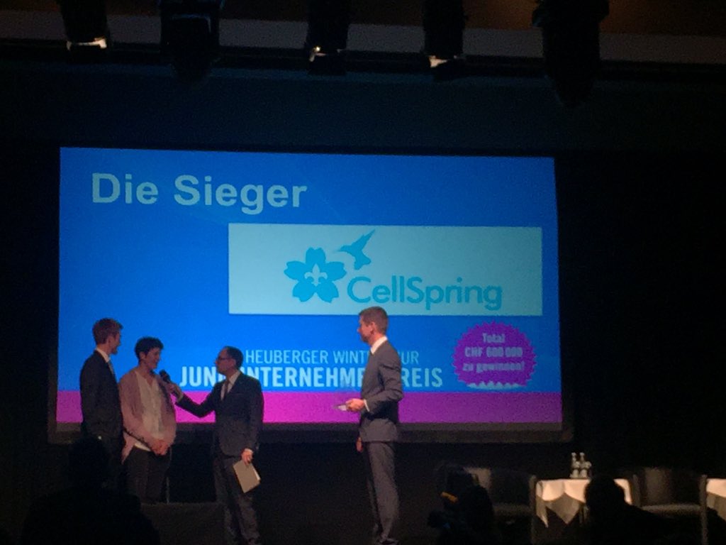 STARTUPSCH's tweet photo. @CellSpring wins the #heuberger prize - they will hire one employee with the money :) https://t.co/JGul5UFIOj
