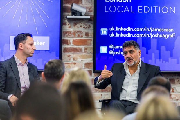 LinkedIn's tweet photo. "A risk is only a risk if you don't understand it." Lessons from @jamescaan: https://t.co/TGGR2wHBjt #InSpeaker https://t.co/ZA94Jza1EM