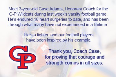 GPISD1's tweet photo. Did you see our Honorary Football Coach on the field last Friday night?#CoachCase #truestrength https://t.co/yoikiCABHe