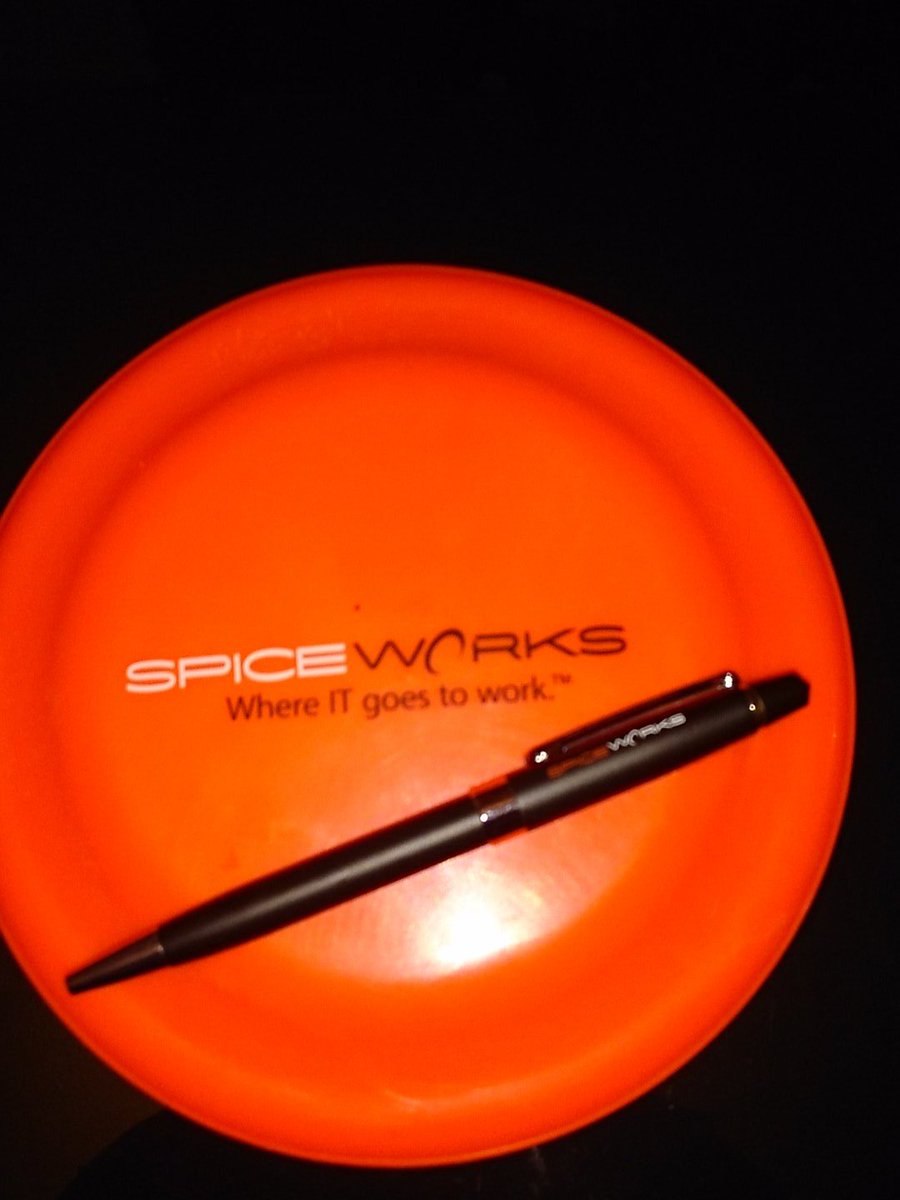 No_One911's tweet photo. Cheers @Spiceworks for the swag! May have some fun in the office with that https://t.co/dCyvrCehod