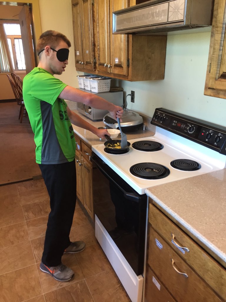 TSB_ECC's tweet photo. A low-vision student voluntarily gaining an appreciation for students with no light perception...Egg-cel lent! #ECC https://t.co/xDLeqPXCh8