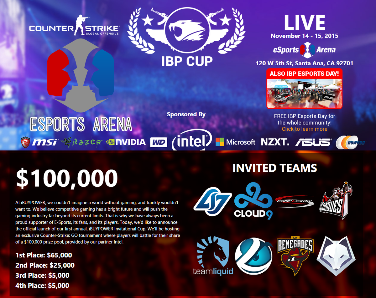 MellinaKong's tweet photo. From Nov 14-15 @iBUYPOWER #IBCup CS:GO teams battle it out for a $100,000 at @eSportsArena ! https://t.co/LRg6MxK3oG https://t.co/DFCcRQXnSz