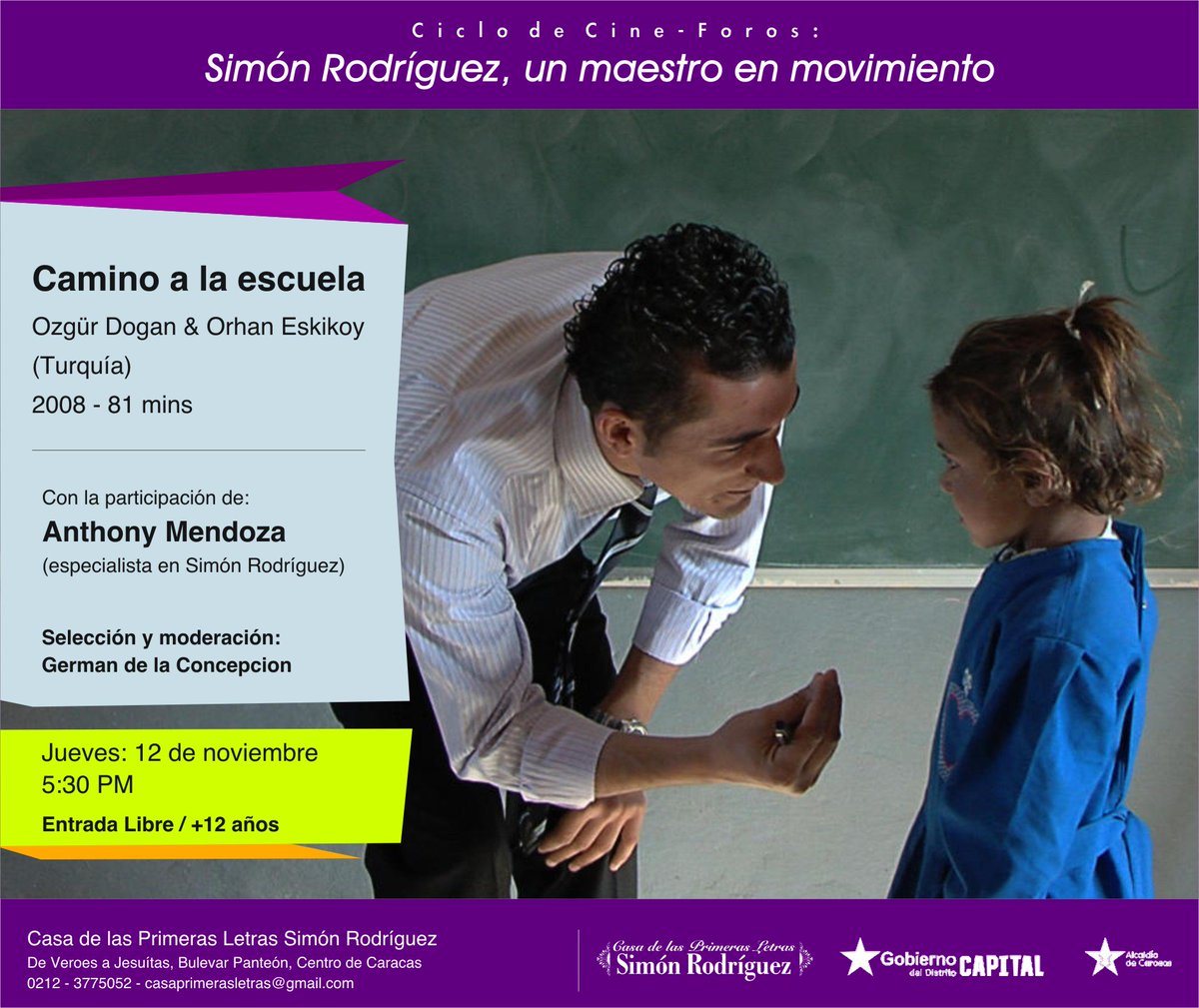#NotiSapiens ESTE JUEVES #12Nov / CineForo: "Camino a la Escuela" + Anthony Mendoza / @CcsTuCapital <a href="/museosdevzla/">Sistema Nacional de Museos de Venezuela</a>