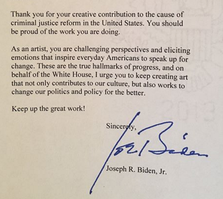 ACTARTNOW's tweet photo. When you've got mail from the Veep... #IAMTHEMANY artists receive recognition for their work on the campaign. https://t.co/n2M0JPZDAp