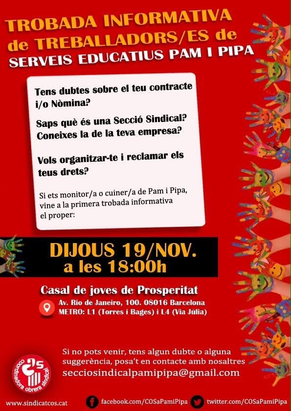 sandra_pinya's tweet photo. "@cos_bcn: Primera sessió informativa per a treballadors/es de @COSaPamiPipa dijous 19 de novembre a les 18:00h https://t.co/sFTbJJzzsd"
