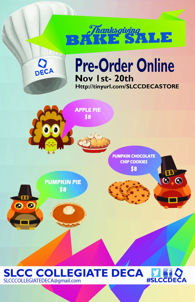slccDECA's tweet photo. Cookies, and Pies.. Doesn't get any better then that!
Order now until November 20th!
https://t.co/yvw1NiR03K https://t.co/HtKNXIR1z0