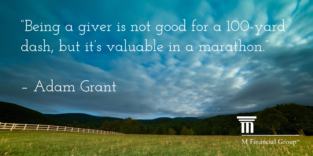 FredJonske's tweet photo. “Being a giver is not good for a 100-yard dash, but it’s valuable in a marathon." —@AdamMGrant https://t.co/ubnVnZcTTz