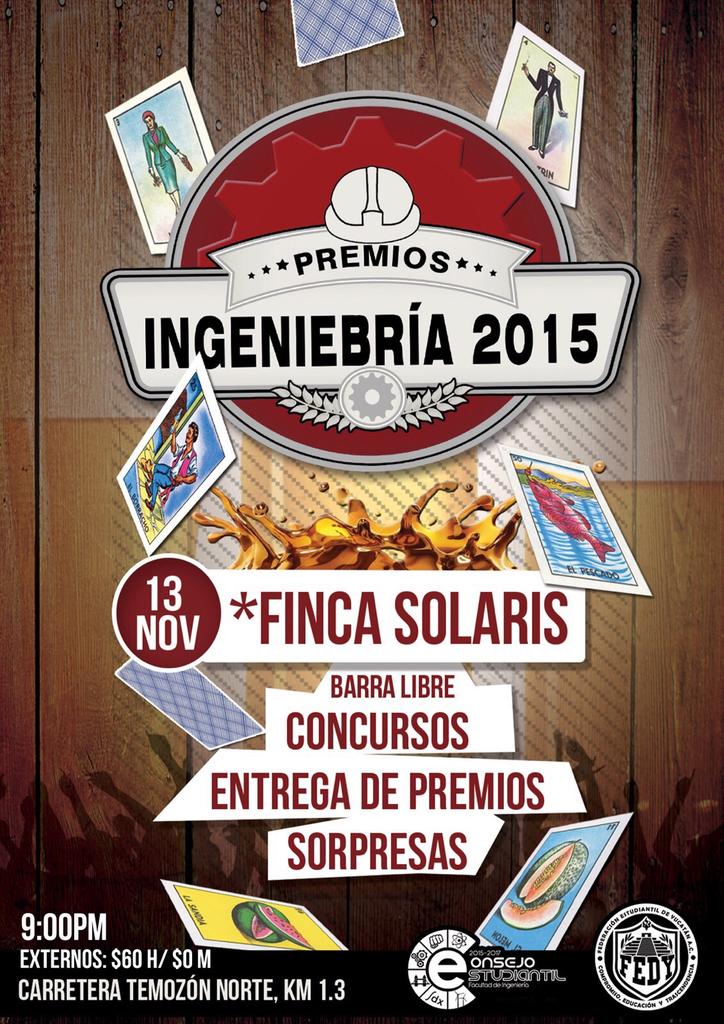 cefiuady's tweet photo. ● PREMIOS INGENIEBRÍA 2015 ● ● 

● Finca Solaris ● 13 de noviembre ● 9 pm ● 

● Barra libre, concursos y sorpresas ● https://t.co/I4I3zgDgxO