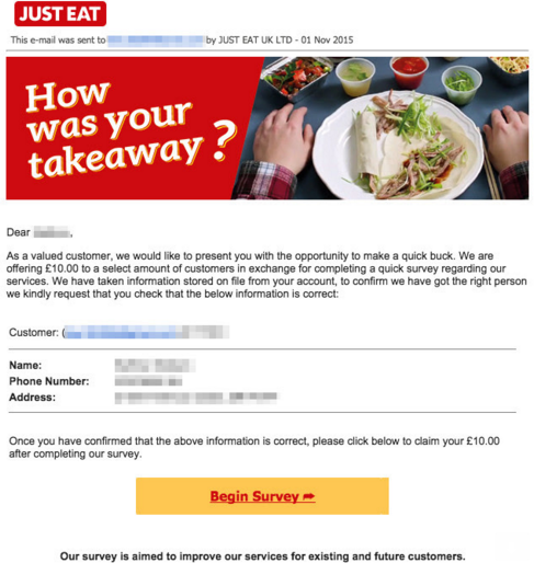 Limeinfo's tweet image. Phishing scam purporting to be from Just Eat, be careful! #Scam @HelpdesqLtd @affinitltd You seen this?