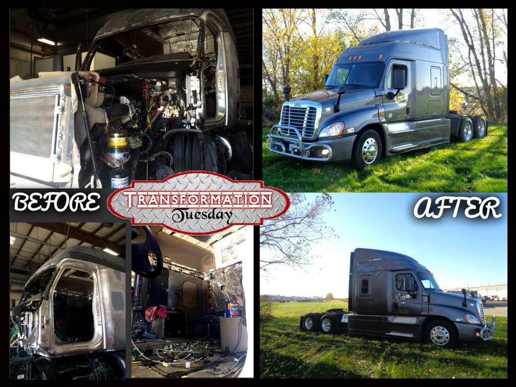 IStateSiouxCity's tweet photo. #TransformationTuesday This Freightliner came to I-State with some major damage, but the final product looks great! https://t.co/in5nrjsfls