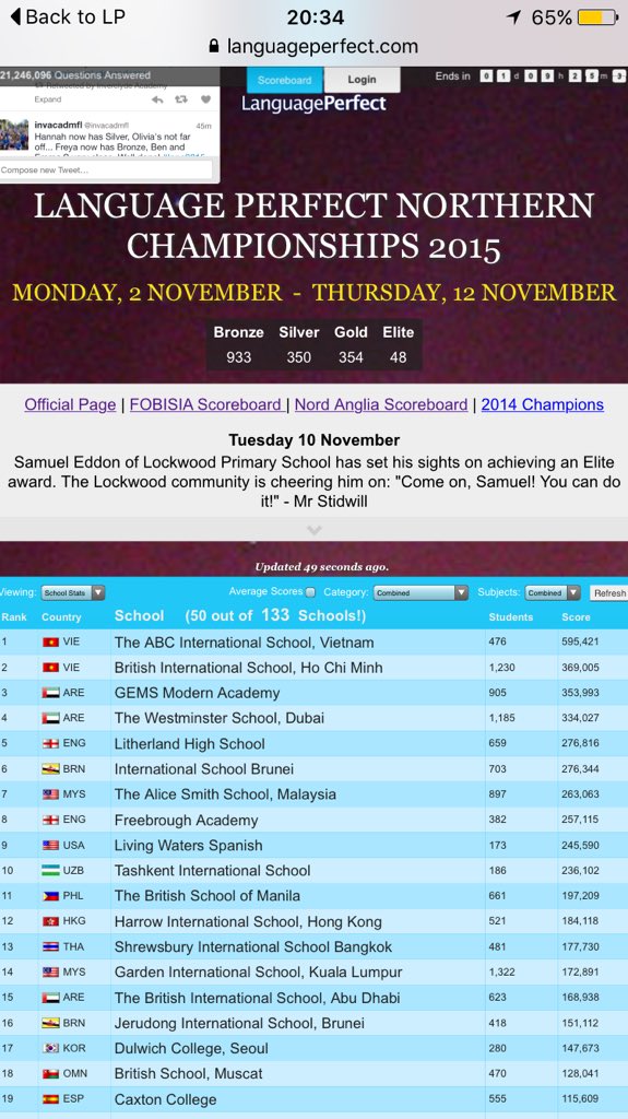 LHS_MFL's tweet photo. 5th place overall, 1st in Europe, can we stay there though until Thursday at 6am?! Nail-biting stuff! #LPNC2015 https://t.co/VOZDRNntGA