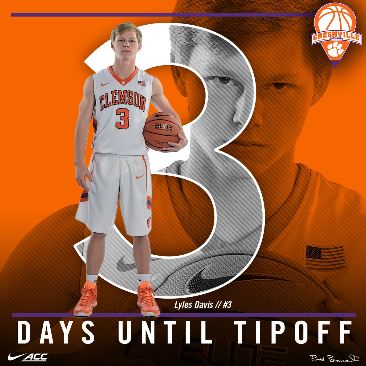 ClemsonMBB's tweet photo. COUNTDOWN TO TIPOFF || 3. More. Days. #Clemson 🏀 https://t.co/FePVEwFGUU