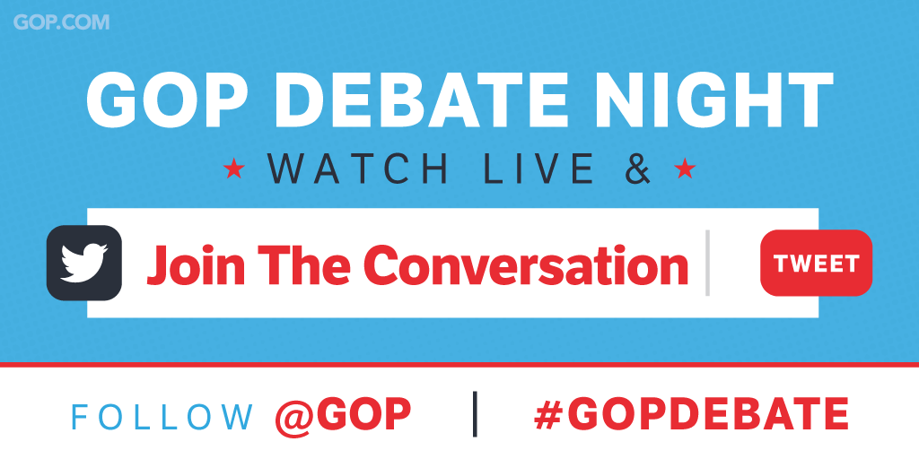 GOP's tweet image. Tune in tonight and join the conversation using #GOPDebate. Stream it live here: gop.cm/6014BuRRm