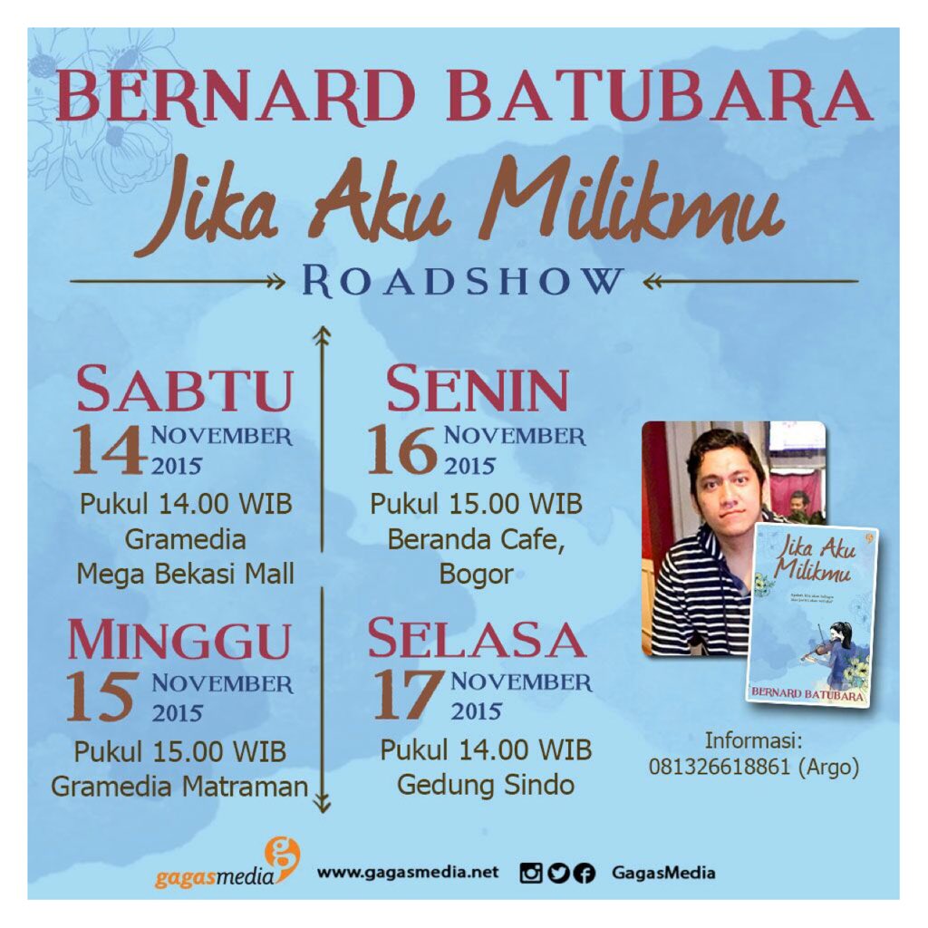 BEKASI, JAKARTA, BOGOR. roadshow #JikaAkuMilikmu 14-17 november. catat tanggalnya. sampai ketemu akhir pekan ini ya!