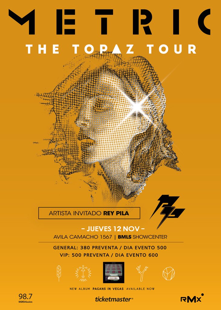 reypila's tweet photo. Shows con @Metric esta semana ⚡ Jueves 12: GUADALAJARA @BMLSshowcenter | Viernes 13: MONTERREY @Escena_MTY RT! https://t.co/SI1KcZnrMv