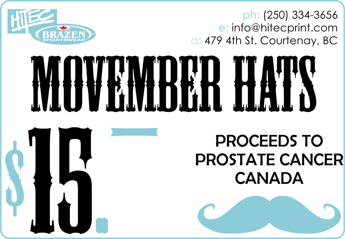 HitecBrazen's tweet photo. $15 hats inc. tax #movember @HitecBrazen show us how you look. Raising money for Prostate Cancer Canada! All Nov. https://t.co/xgLoBToJ4u