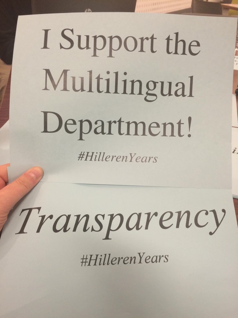 TheVetz's tweet photo. I stand with Jana and the Multilingual Department. #hillerenyears https://t.co/Dg27trlSLQ