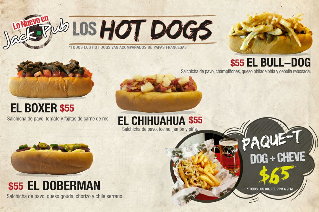 JackPub06's tweet photo. Ya conoces nuestros Hot Dogs? De 7 a 9 Paque-T + Cheve $65 todos los días. #JackPub #NoTeQuedesEnCasa https://t.co/UbUCFp214O