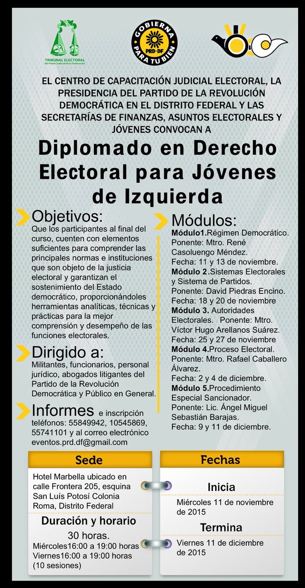 Pdte_PRD_DF's tweet photo. El #PRD_DF y el @TEPJF invitan a jóvenes de izquierda a participar en Diplomado en Derecho Electoral. #PRD_DF https://t.co/Qqc2RnujhO