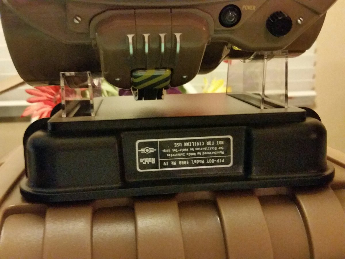 MhunterCHUMP's tweet photo. You had one job! @bethesda My Pip-Boy collectors edition came with the steel sticker UPSIDE DOWN! #FalloutFAIL https://t.co/2RVGYtNL5R