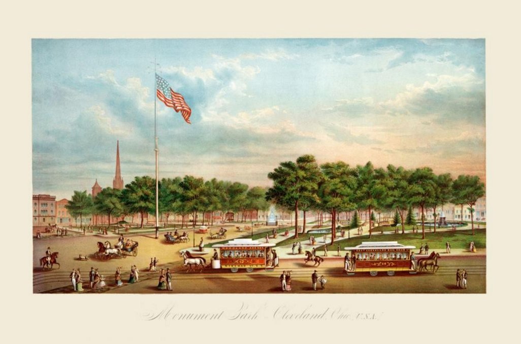 HistoricPictorx's tweet photo. Lithograph of Monument Park in #Cleveland, c1873: https://t.co/Auhy59EPxr #historicprocesses https://t.co/COu04GMSkv