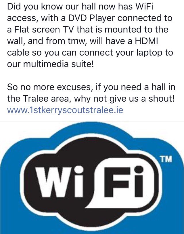 1stKerryTralee's tweet photo. Need a hall, we can help with that, we even have wifi thanks to @CodeStackTralee https://t.co/d4NSWDI7pA