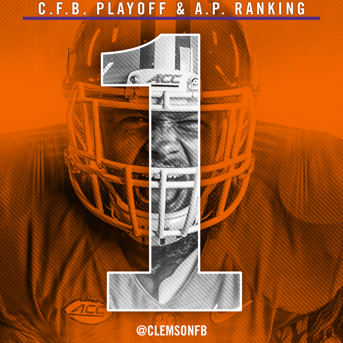 ClemsonFB's tweet photo. For the second straight week, #Clemson is No. 1 in the @CFBPlayoff rankings! #ALLIN https://t.co/dUyXj6L4ws