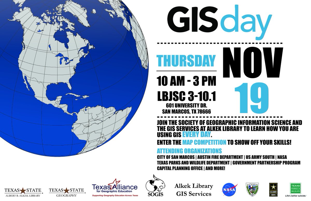 SOGISTxState's tweet photo. GIS DAY UPDATE: NASA will now be joining us for our GIS Day Celebration!! https://t.co/zyD118JWva