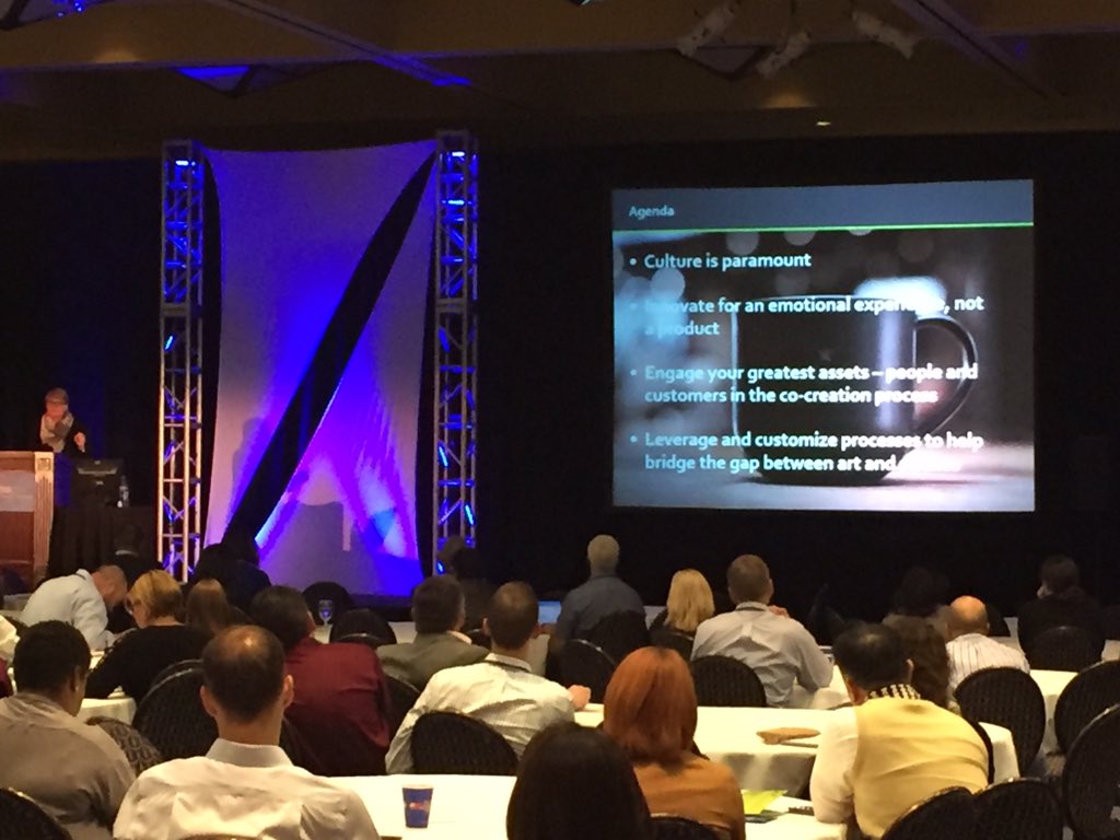 gbradwhite's tweet photo. @Starbucks rock star Mary Wagner at #PDMAConf15: "we innovate around experience, not product" https://t.co/vcoqh1MNxS
