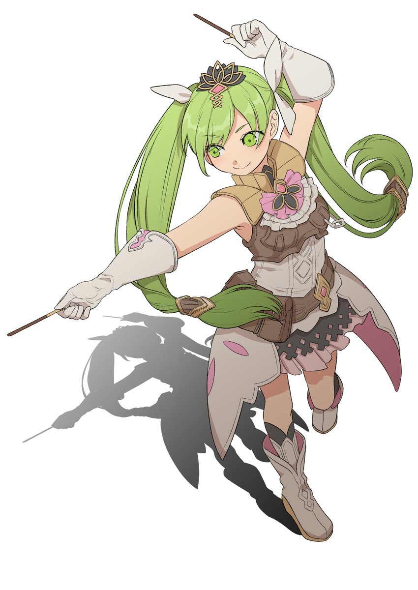 1girl solo green eyes green hair gloves twintails white gloves  illustration images