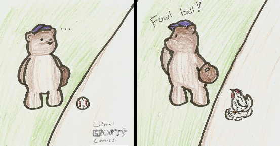 LiteralComics's tweet photo. Beary Sosa had a chance to catch a pop fly for the #Cubs but lazily watched the ball go fowl. #LiteralComics https://t.co/IEix2QbCcK
