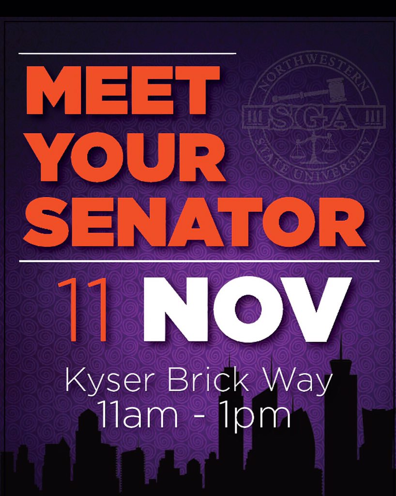 NSULA_SGA's tweet image. DONT FORGET TOMORROW FROM 11-1 SGA IS HOSTING MEET YOUR SENATOR DAY ON THE KYSER BRICKWAY! #freenachos #freetshirts
