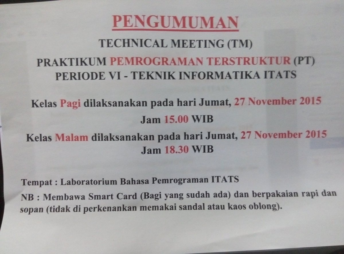 Jadwal TM Praktikum PT VI 2015 Tanggal 27 November 2015

Kelas Pagi Jam 15.00 WIB
Kelas Malam Jam 18.30 WIB

Thanks