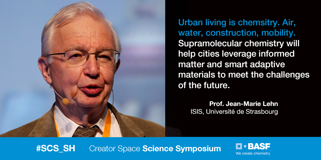 BASF_Asia's tweet photo. Jean-Marie Lehn at #SCS_SH: Using adaptive chemistry, we can create materials that respond to their surroundings https://t.co/t1XNgUbT2w