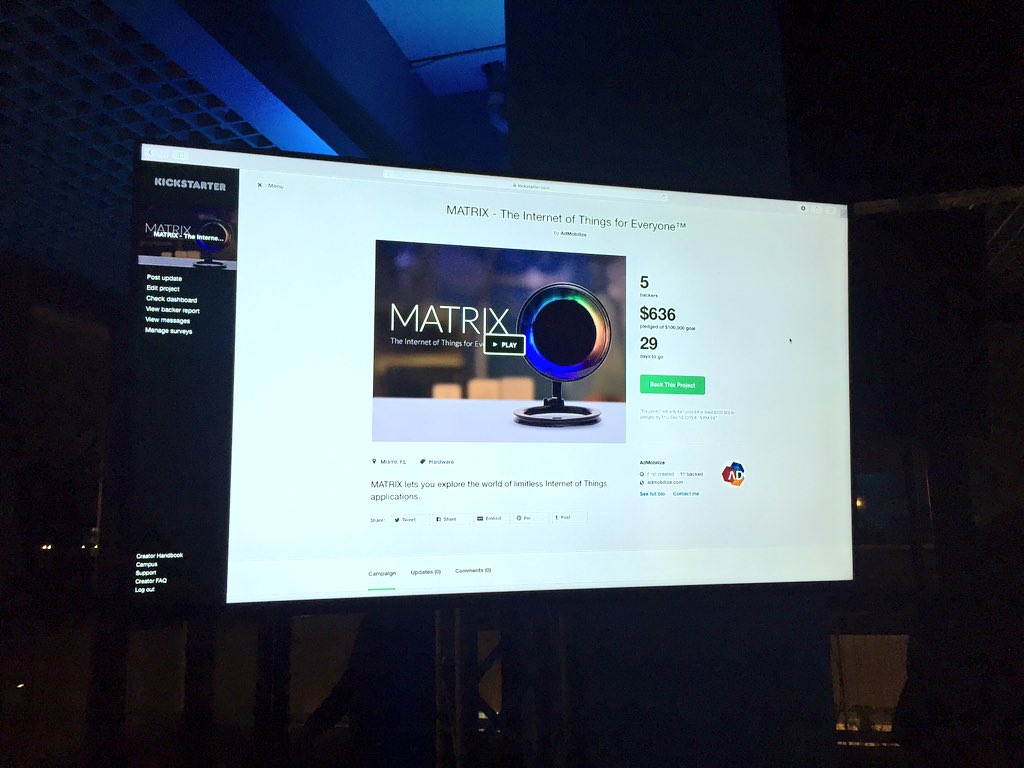 On <a href="/Kickstarter/">Kickstarter</a>: MATRIX Internet of Things for Everyone by <a href="/AdMobilize/">AdMobilize</a> kck.st/1QtukxK support #MadeInMiami!