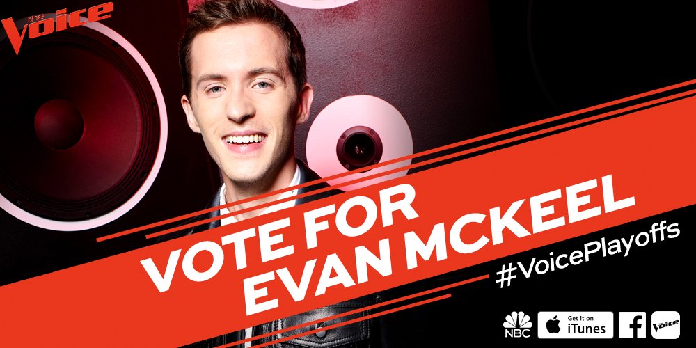 NBCTheVoice's tweet photo. RT if you can’t wait to vote because you’re overjoyed, over love, over @EvanMcKeel. #VoicePlayoffs https://t.co/vhVRC0gdIC