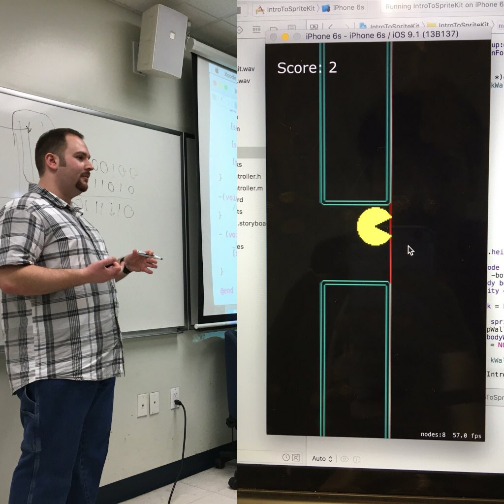 accesscode22's tweet image. Intro to #SpriteKit with TA @theotherelliott. Thanks Tom!