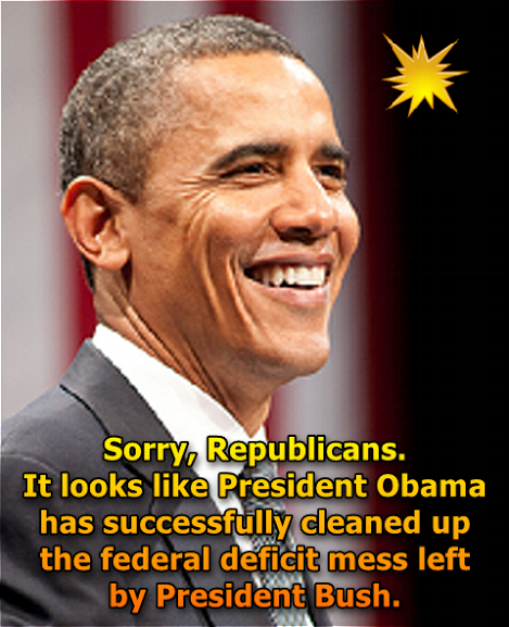 Politics_PR's tweet photo. Bad News, Republicans - Obama Has Erased Bush’s 1.4 Trillion Deficit Mess https://t.co/edBe22GLfA #GOPDebate https://t.co/i74CQo4ctr