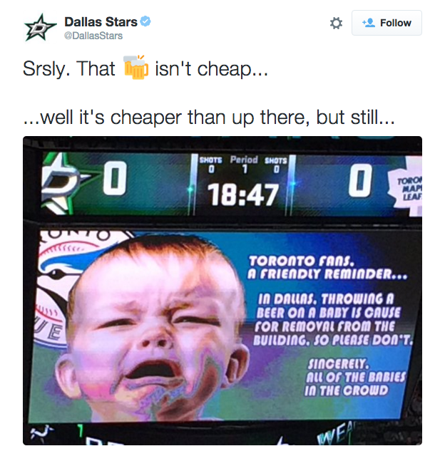 theScore's tweet photo. The @DallasStars &amp; @MapleLeafs are trading Twitter barbs. 

This round goes to Toronto! https://t.co/kpHKpMEuUk https://t.co/sa9wivW0yx