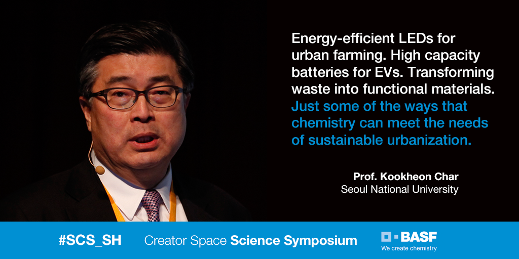 BASF_Asia's tweet photo. Prof. Kookheon Char at #SCS_SH: What can we do to meet the megatrend of urbanization? https://t.co/XYswXmV3Xh