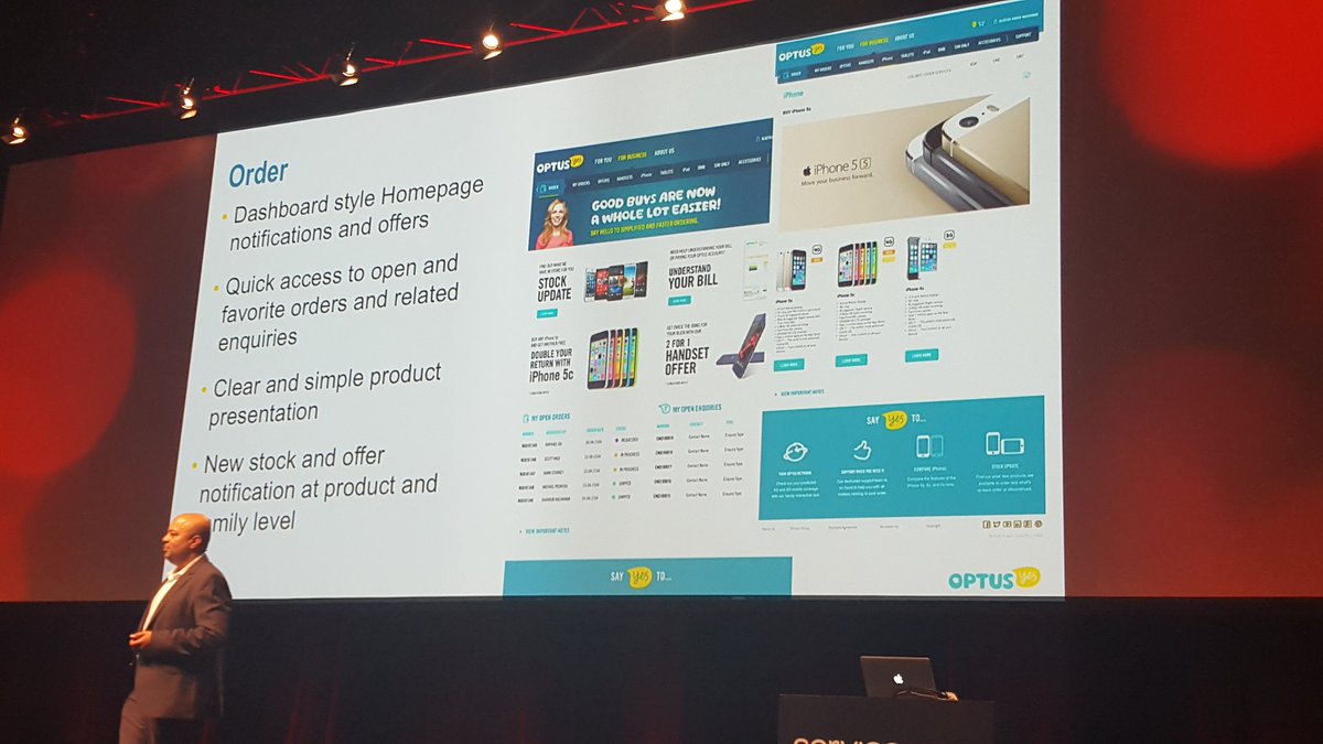 spot_matt's tweet photo. OPTUS Portal session presented by Aps &amp; Taminda is outstanding! They've nailed user centric development. #NowForum https://t.co/qrZic9CviS
