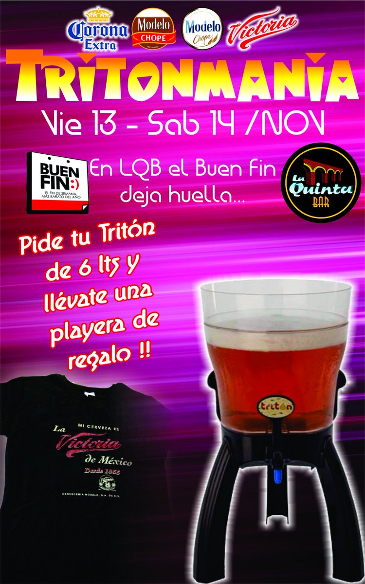TurisTandoMor's tweet photo. #PromoDeBuenFin

Pide tu Tritón de 6 lts y llévate una playera de regalo !!!

Sab 14 y Vie 13 de Nov https://t.co/PH8uISRlWk