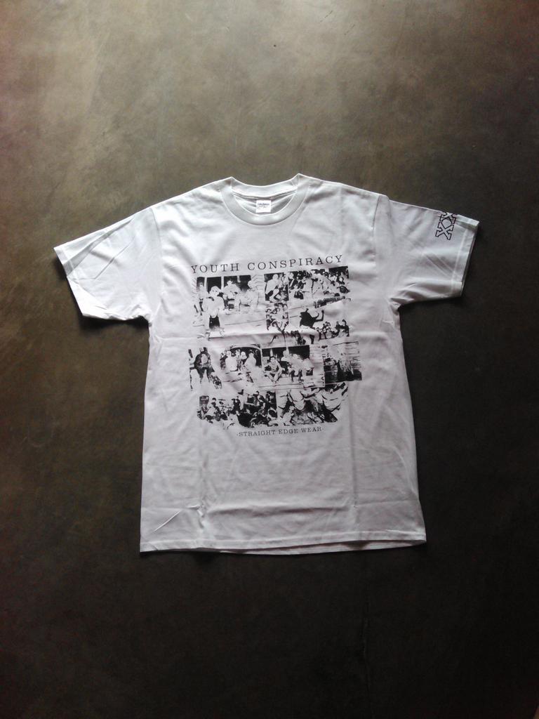Ts white.YOUTH X CONSPIRACY.gildan premium cotton.size M.L.XL.idr 110k.order sms 08561714200
