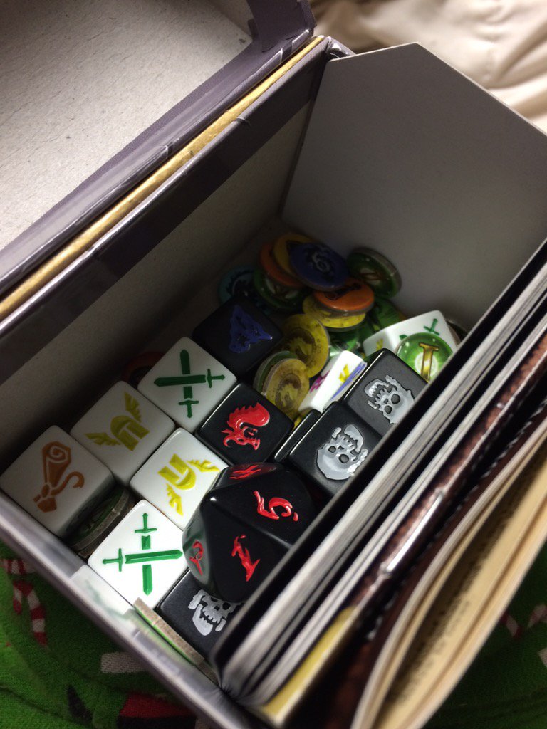 TriciaSydney's tweet image. Just got done playing two games of #DungeonRoll via Skype @TastyMinstrel #tabletop #dicegames #pressyourluck